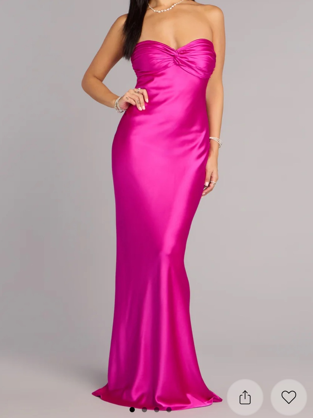 NWT Hot Pink Magenta Mermaid Satin Strapless Windsor Formal Dress w/bow detail